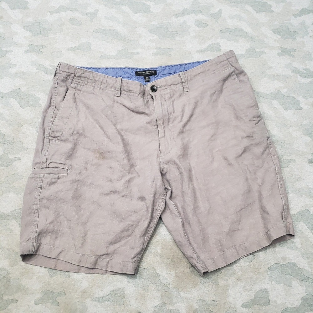 Banana Republic Aiden Short Mens 36 Gray 100% Linen Casual Pockets